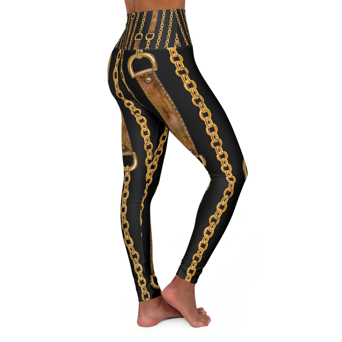 Bold Chain Print High Waisted Yoga Leggings for Fierce Fitness Style