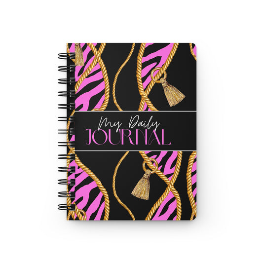 My Daily Spiral Bound Journal – Stylish & Chic Zebra Design with Gold Tassels