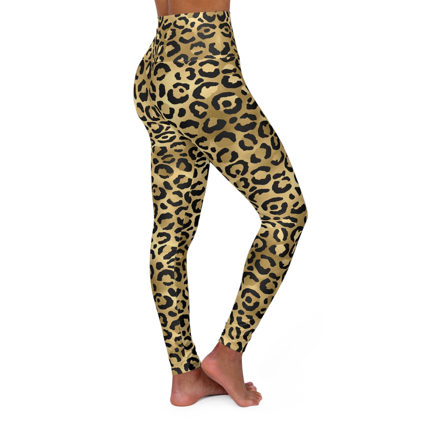 Gold Leopard Print High Waisted Yoga Leggings - Stylish Activewear for Fitness Lovers