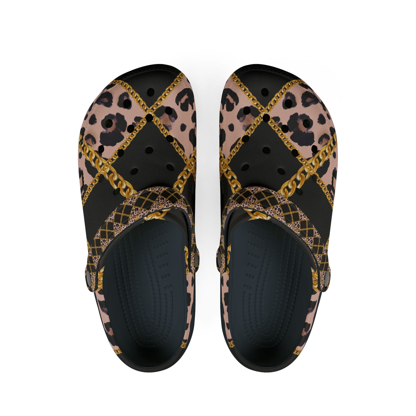 Stylish EVA Foam Rubber Shoes with Leopard Print and Chain Design