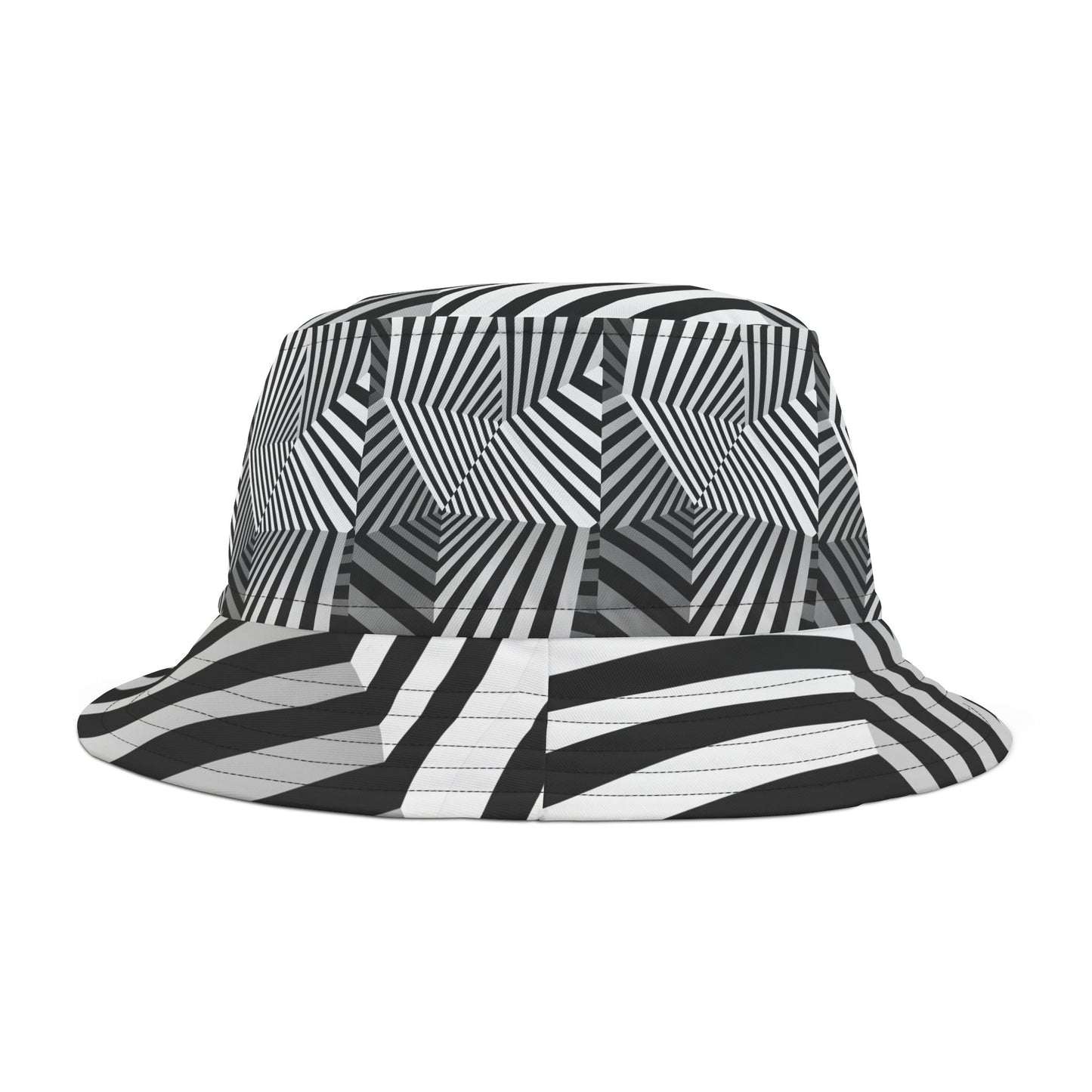 Stylish Geometric Bucket Hat - Trendy Black and White Design for Summer