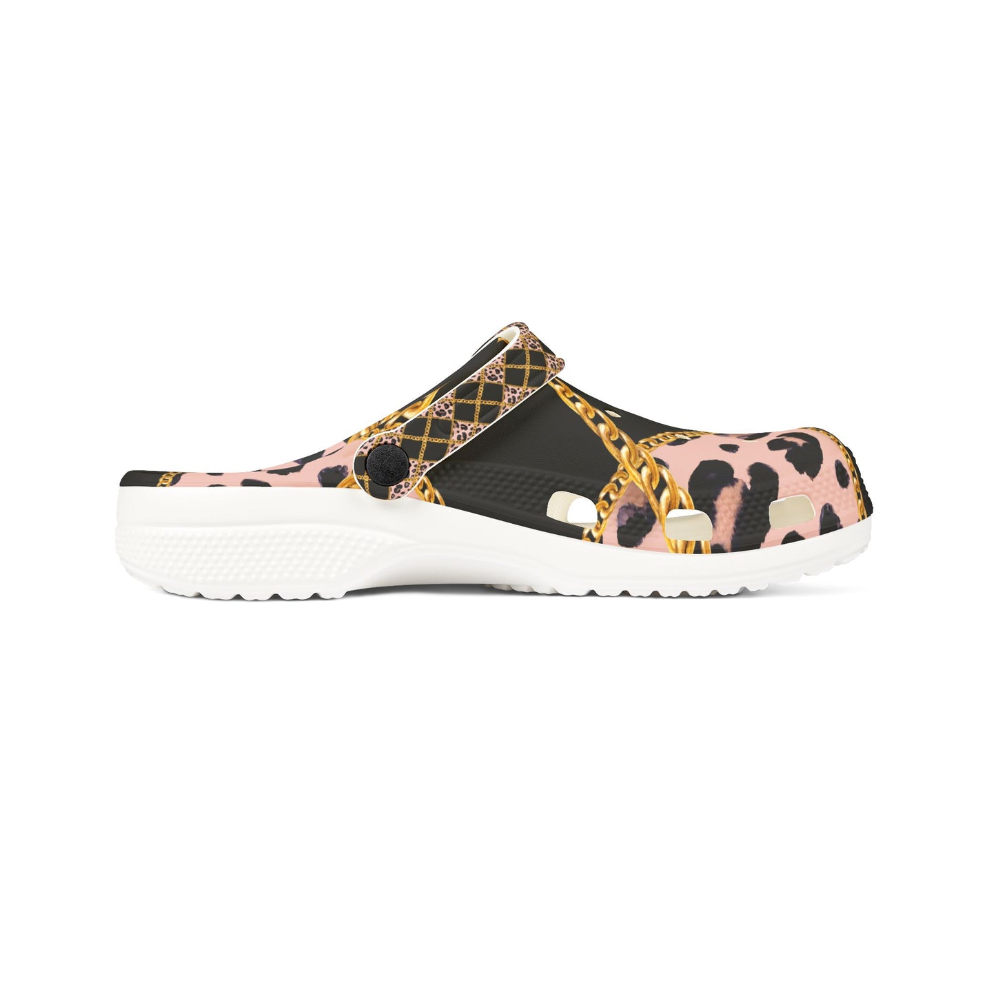 Stylish EVA Foam Rubber Shoes with Leopard Print and Chain Design