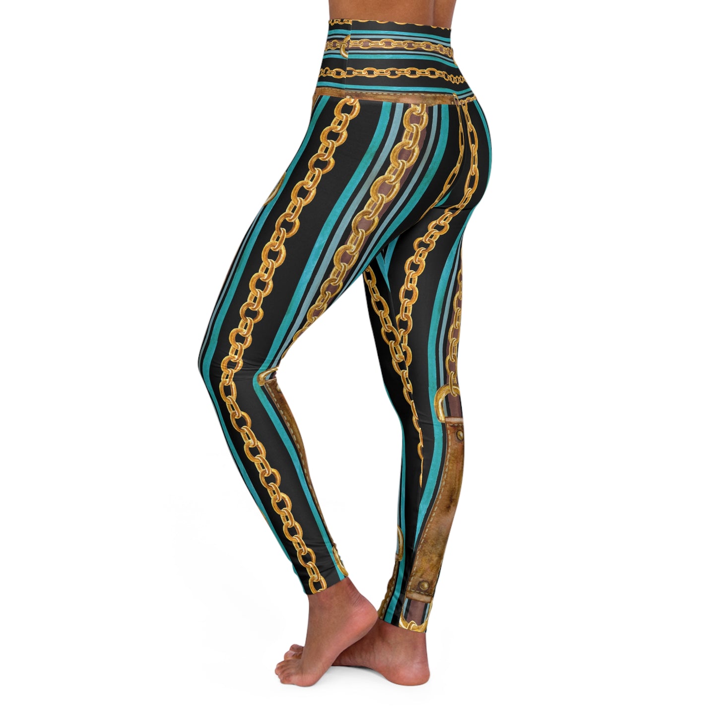 Stylish High Waisted Yoga Leggings with Chain Design - Perfect for Fitness and Fashion Enthusiasts