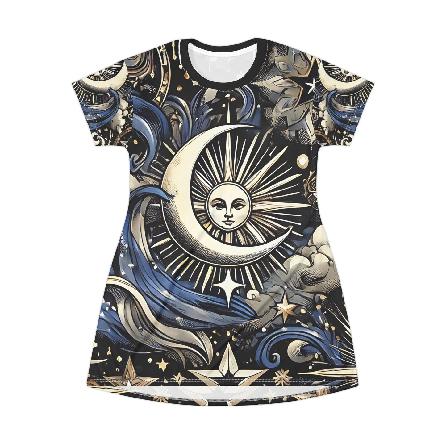 Celestial Sun and Moon T-Shirt Dress - Boho Style for Cosmic Lovers