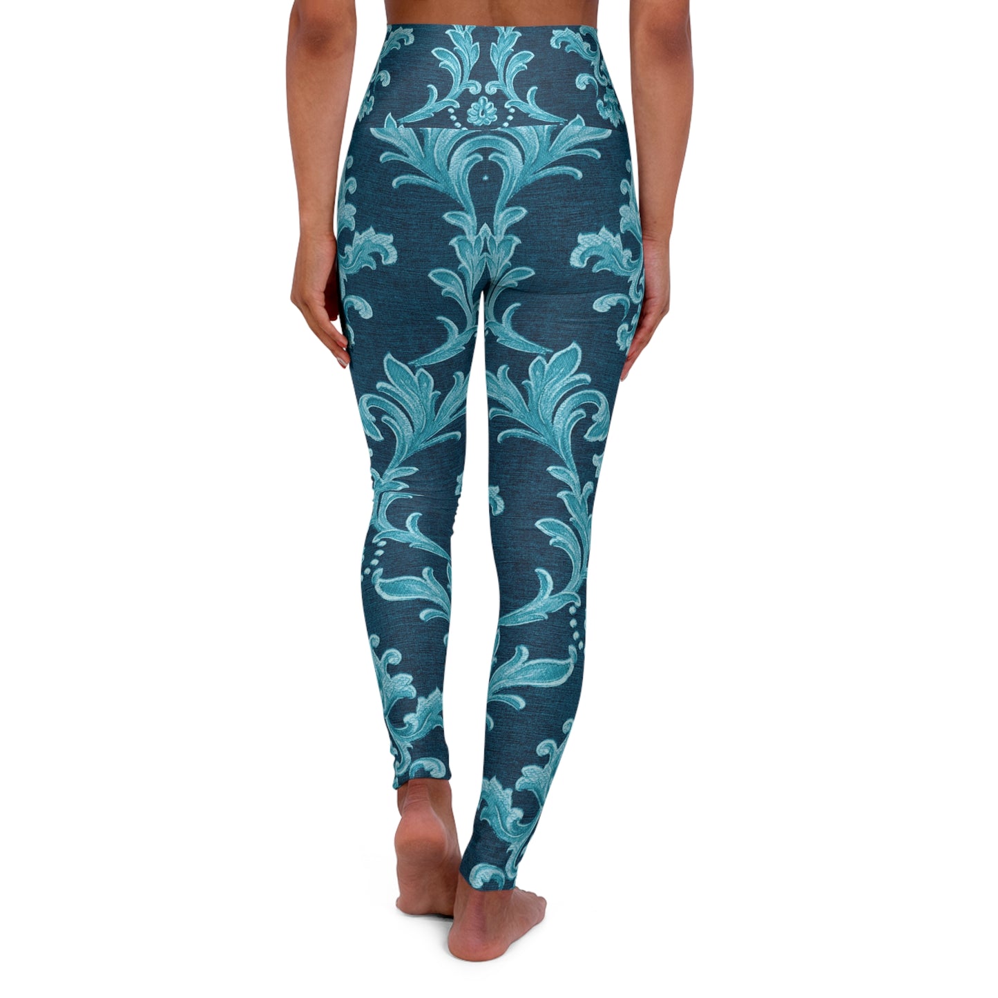 Elegant High Waisted Yoga Leggings in Aqua Floral Design - Perfect for Fitness & Relaxation