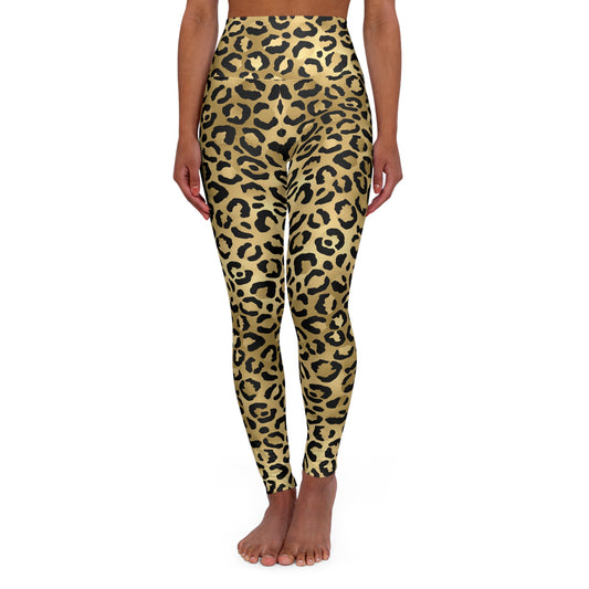 Gold Leopard Print High Waisted Yoga Leggings - Stylish Activewear for Fitness Lovers