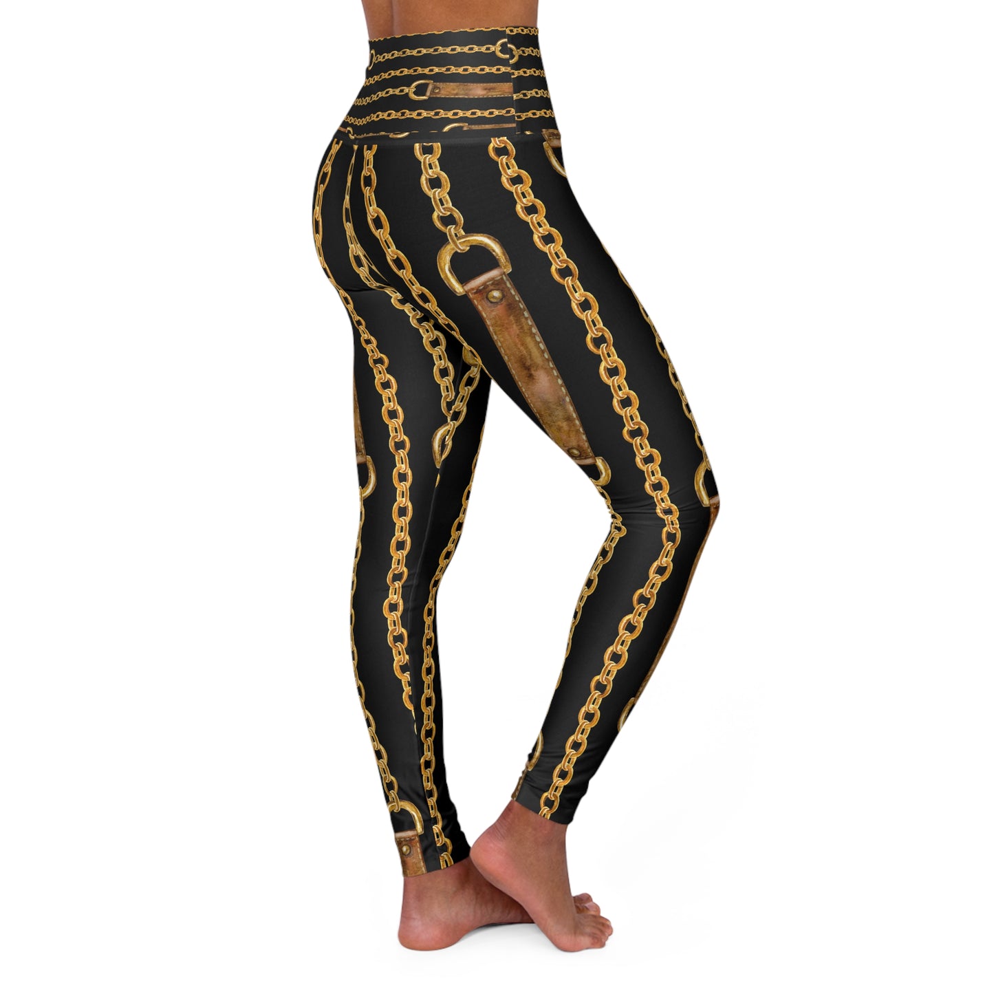 Chic Chain Print High Waisted Yoga Leggings for Trendy Fitness Enthusiasts