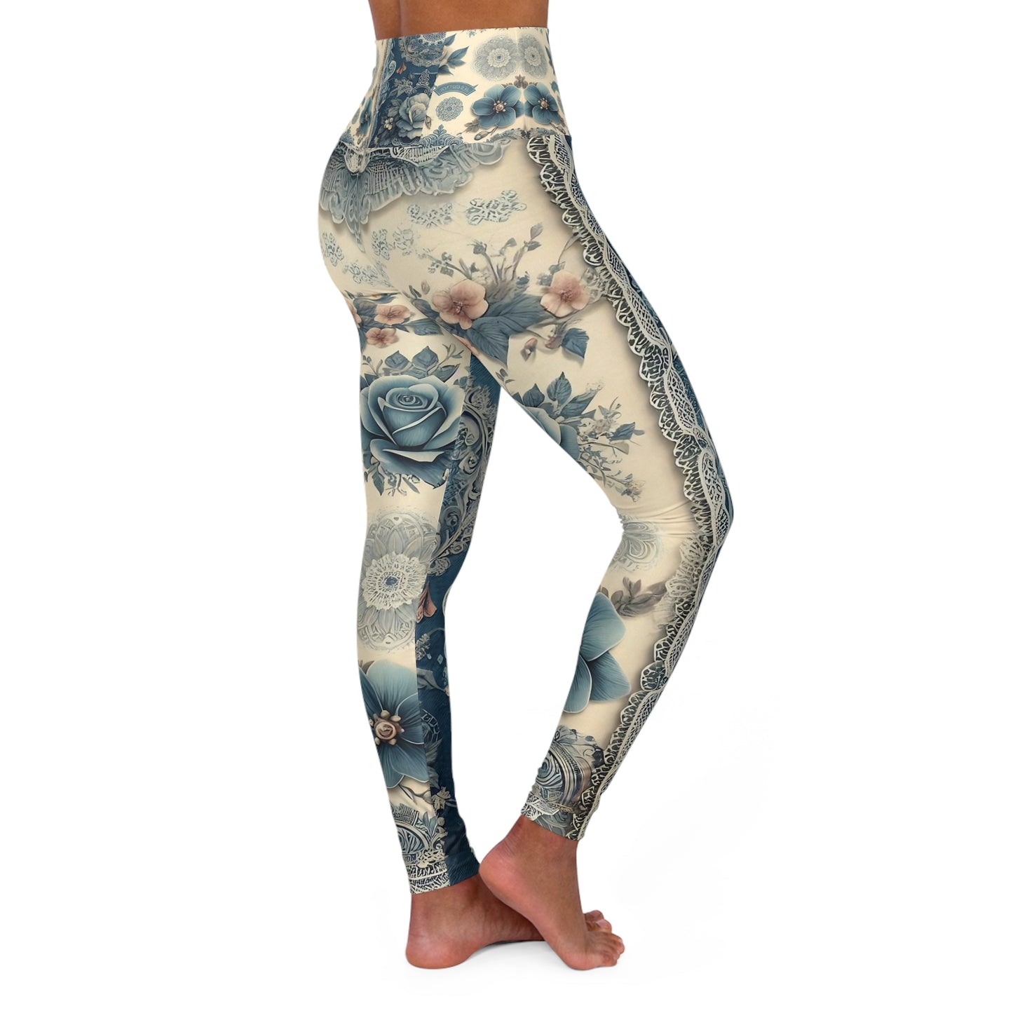 Elegant Floral High Waisted Yoga Leggings - Comfortable Activewear for Yoga & Fitness