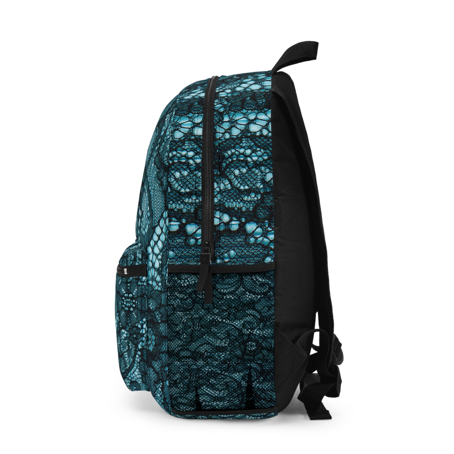 Vintage Backpack with Teal Lace Print-Timeless & Elegant Fashion Accessory