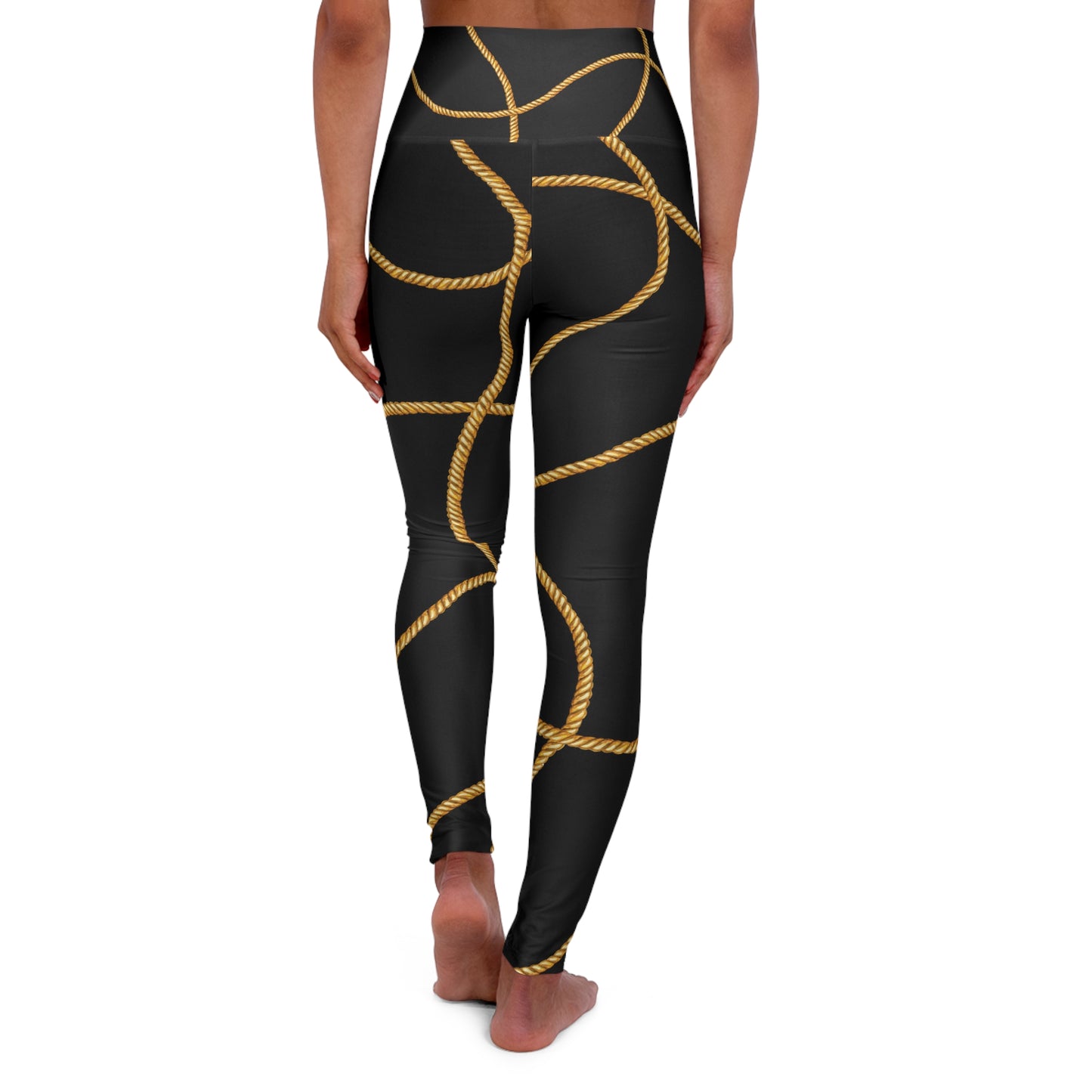 Stylish High Waisted Yoga Leggings with Gold Rope Design - Perfect for Fitness & Everyday Wear