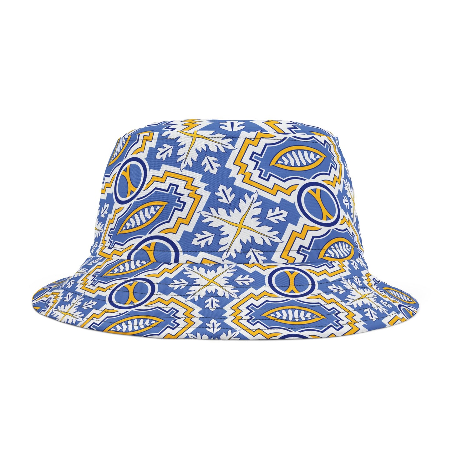 Blue Mandala Print Bucket Hat with Yellow Trim