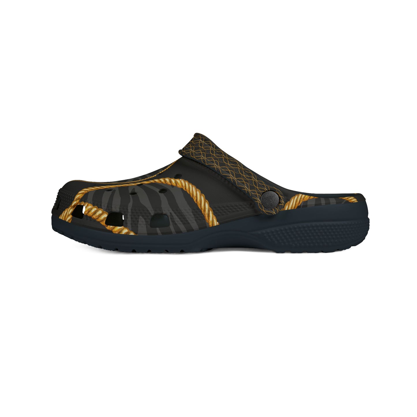 "Leopard Print EVA Foam Rubber Shoes with Gold Chain Accents | Stylish & Comfortable Footwear"