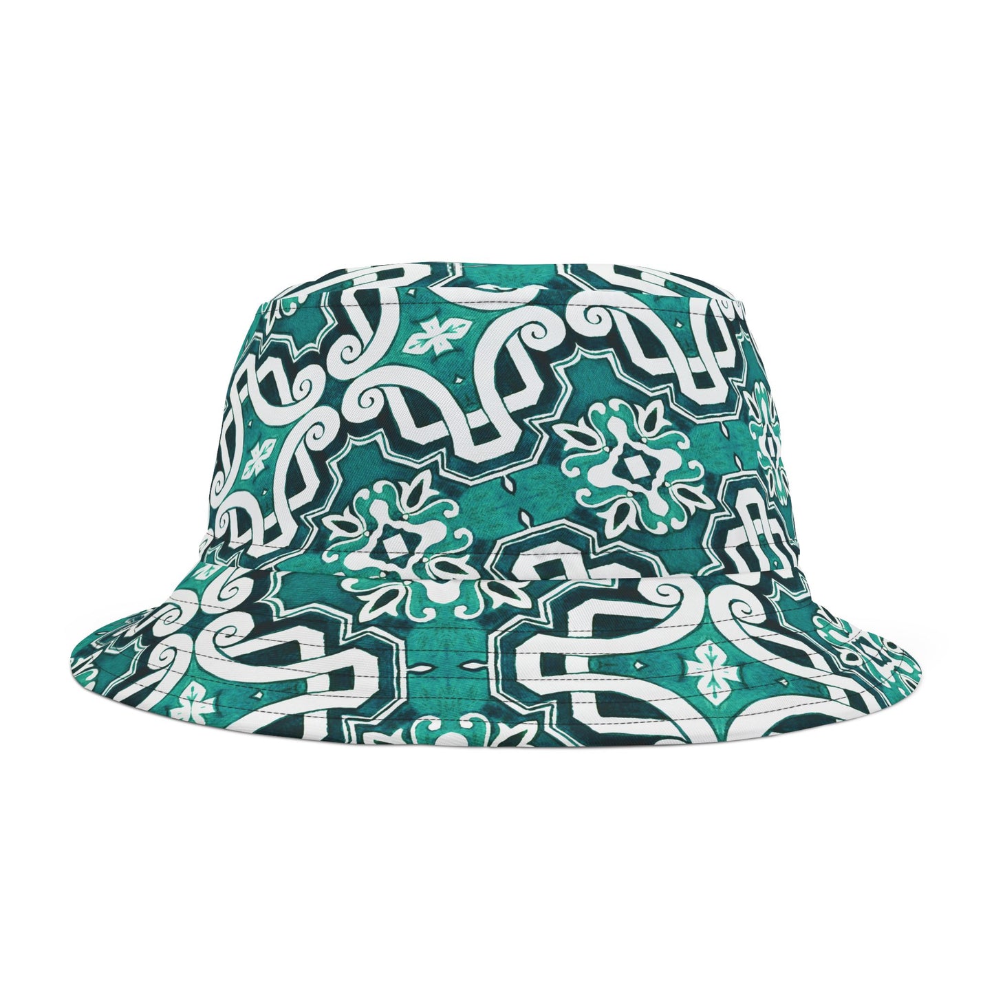 Large Print Green and Navy Blue Mandala Bucket Hat