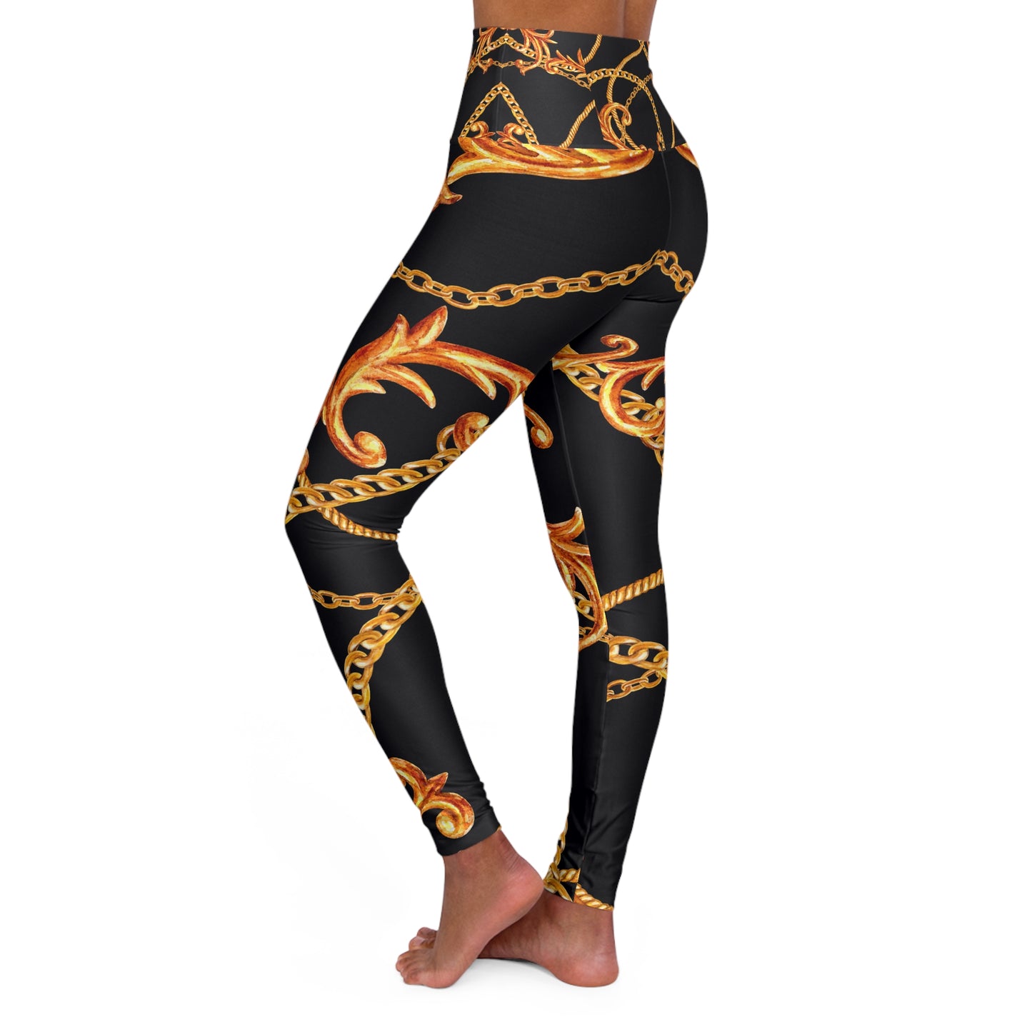 Stylish High Waisted Yoga Leggings with Gold Chain Design