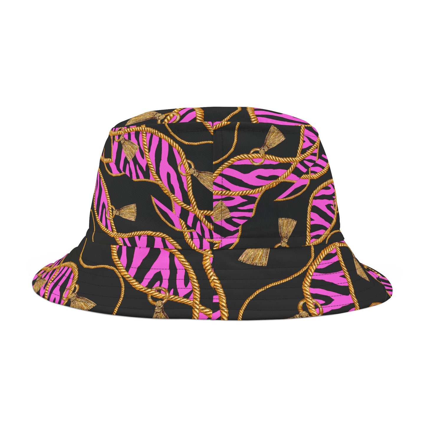 Zebra Stripe Bucket Hat with Rope Accents - Edgy and Modern