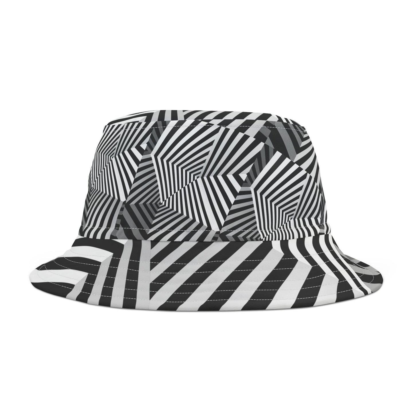 Stylish Geometric Bucket Hat - Trendy Black and White Design for Summer