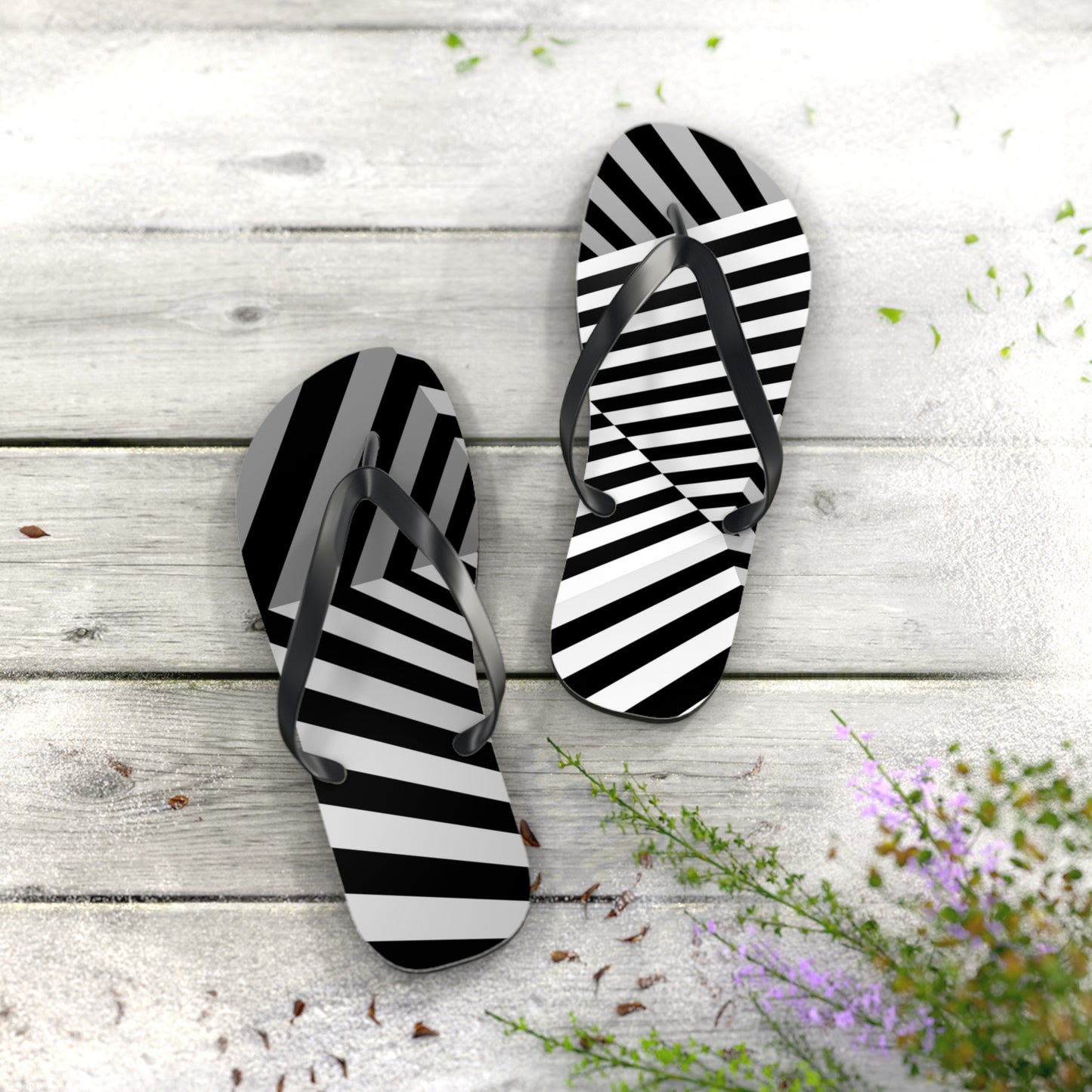 Stylish Black and White Striped Flip Flops for Summer Fun