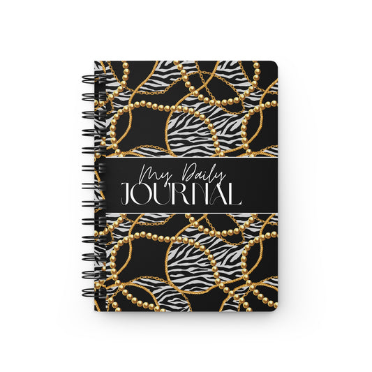 Chic Spiral Bound Journal - My Daily Journal with Zebra and Gold Design