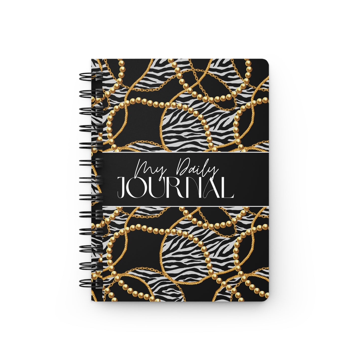 Chic Spiral Bound Journal for Daily Reflection - Zebra & Gold Design