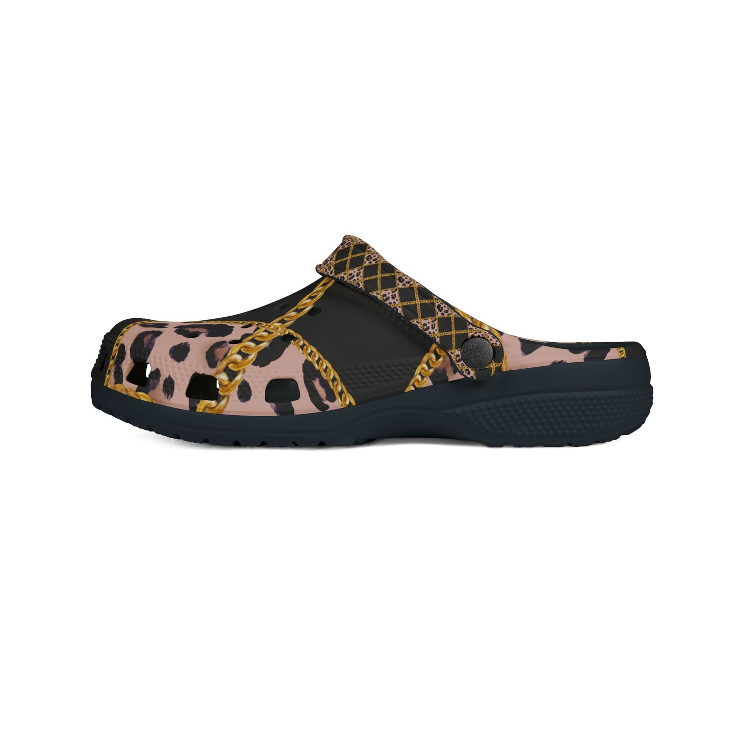 Stylish EVA Foam Rubber Shoes with Leopard Print and Chain Design