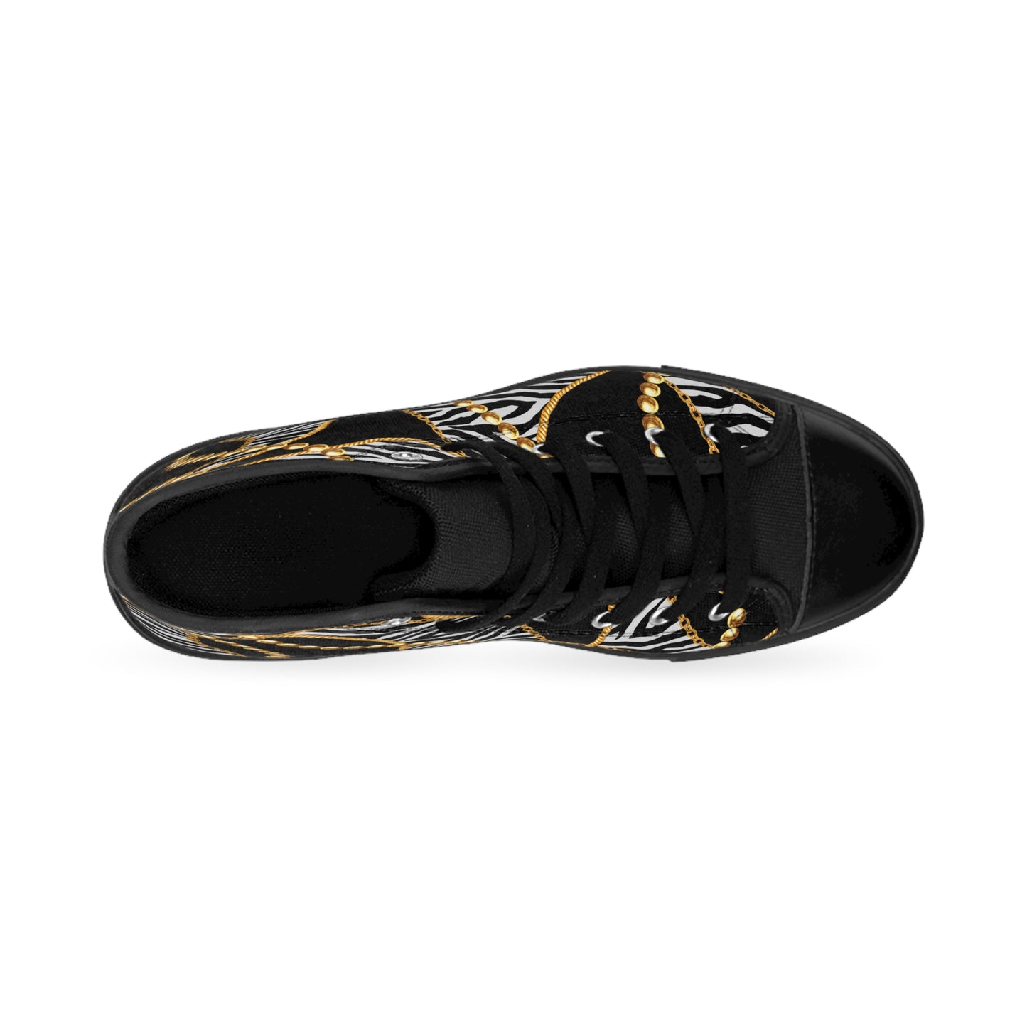 Chic Women's High Classic Sneakers – Zebra & Gold Chain Design