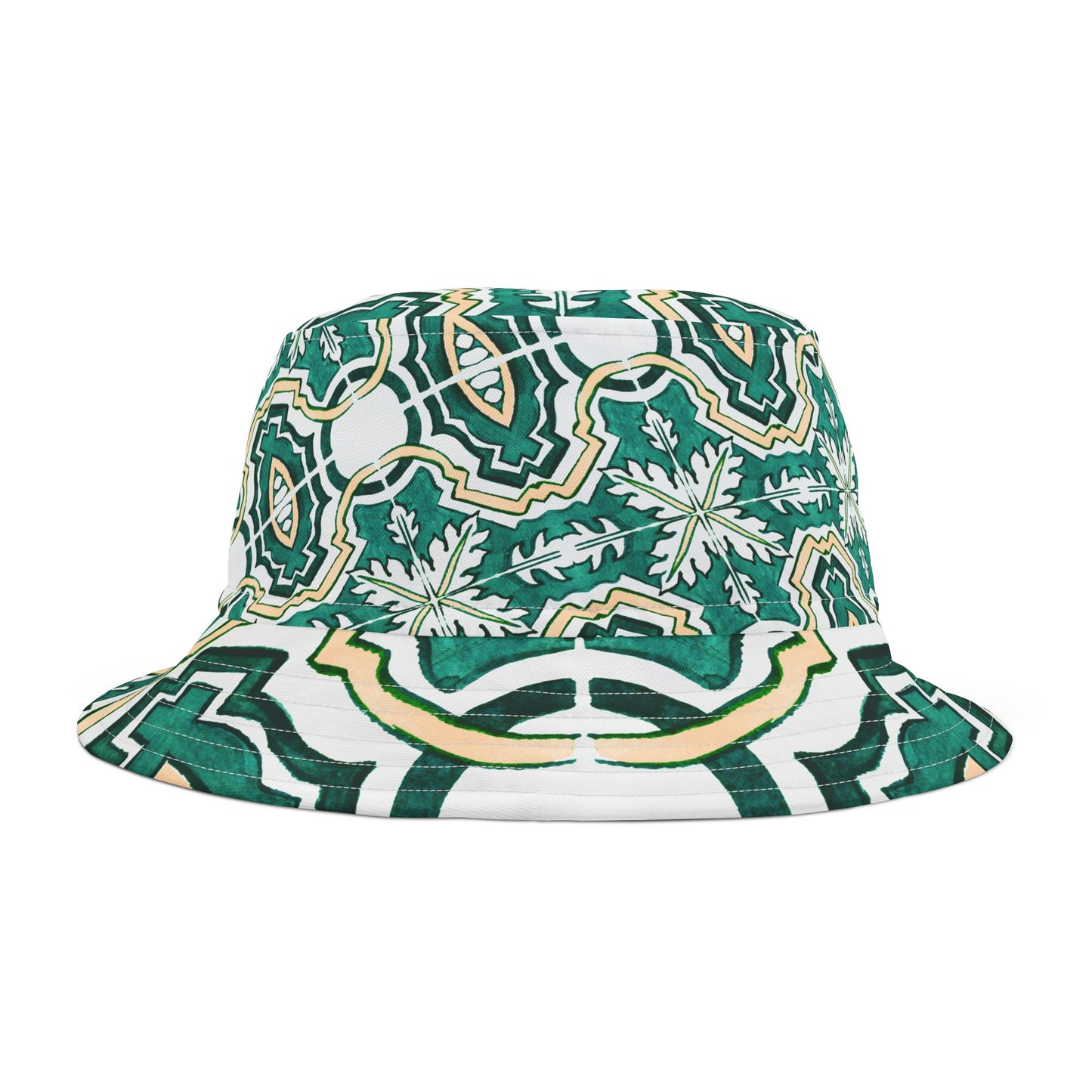 Vibrant Green Mandala Bucket Hat with Beige Accents