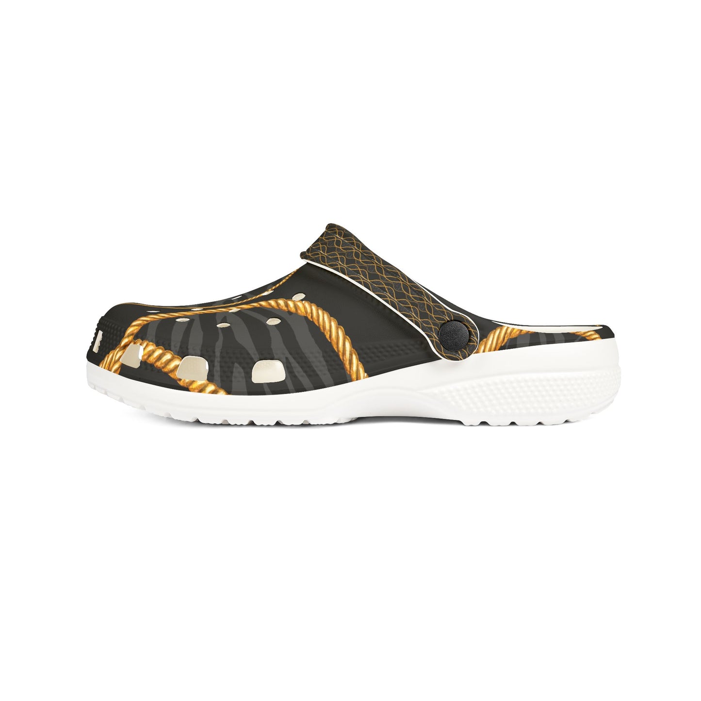 "Leopard Print EVA Foam Rubber Shoes with Gold Chain Accents | Stylish & Comfortable Footwear"