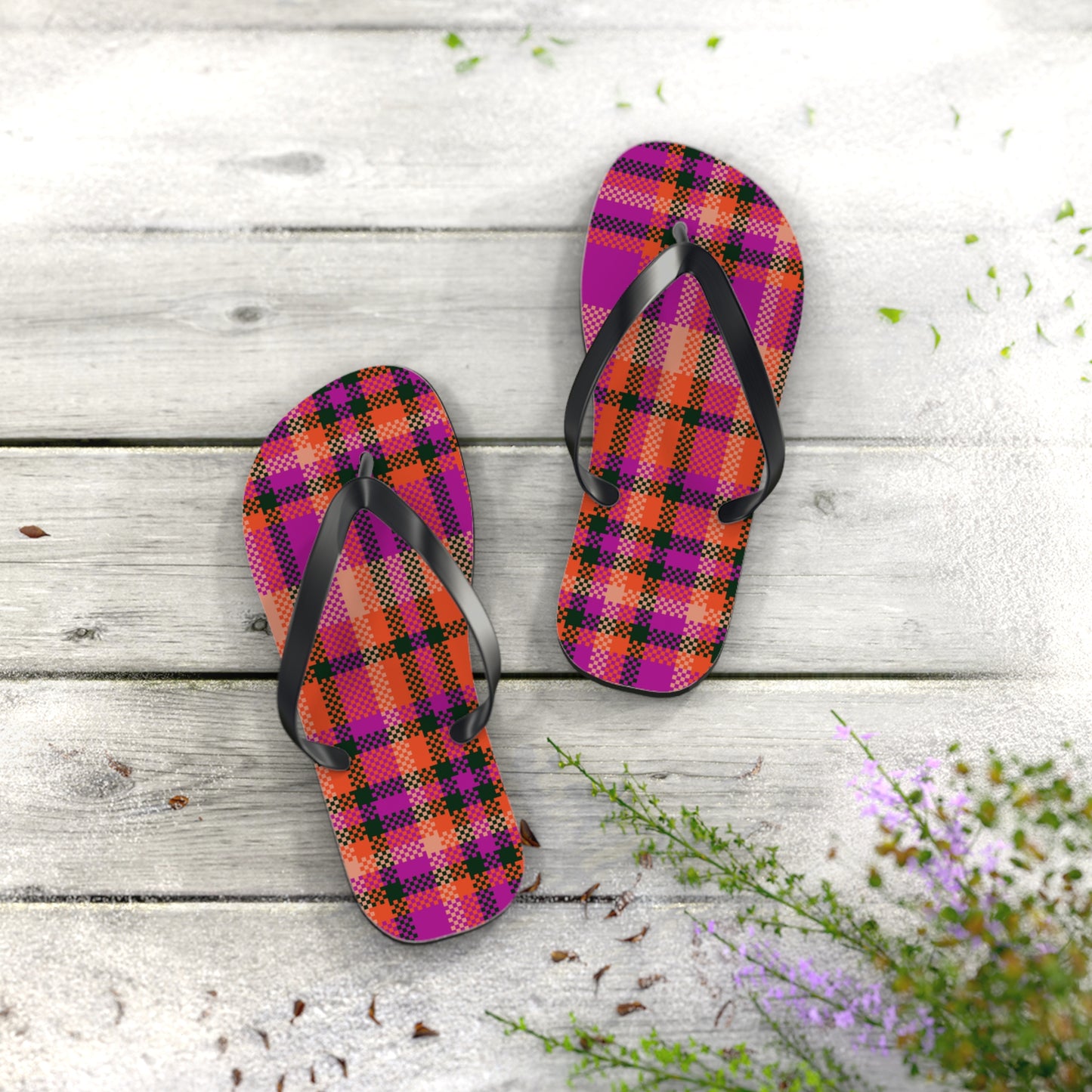 Vibrant Plaid Flip Flops - Perfect for Summer Fun and Casual Outings