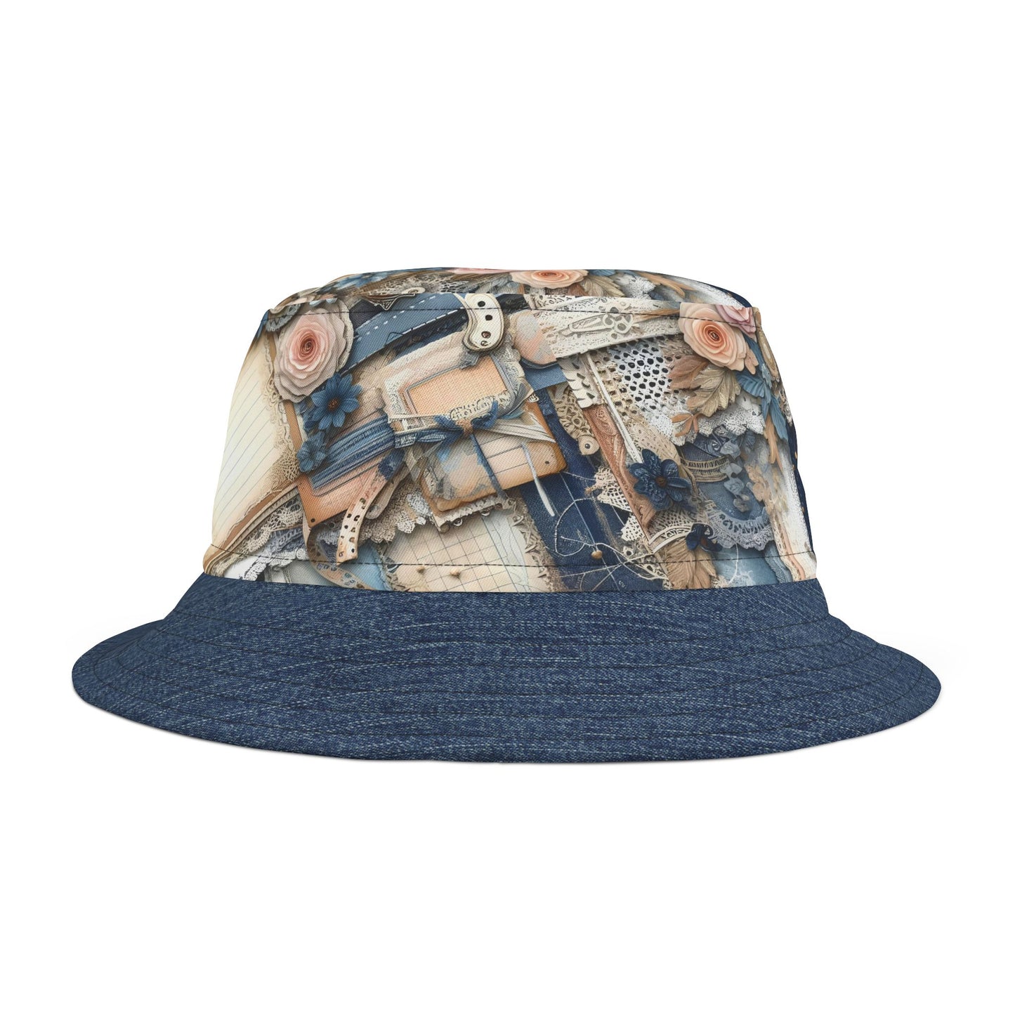 Vintage-Inspired Bucket Hat with Floral and Lace Design