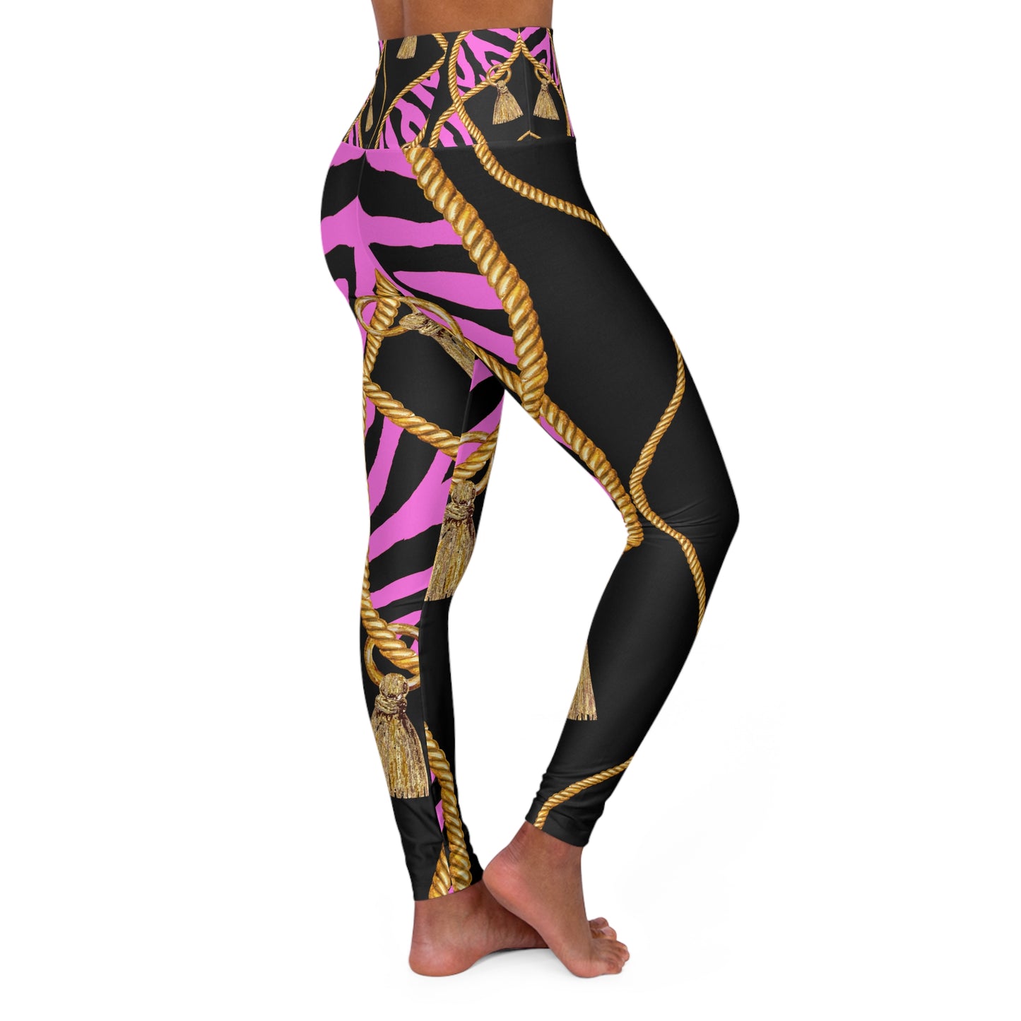 Luxurious High Waisted Yoga Leggings - Stylish Black & Pink Design for Active Women