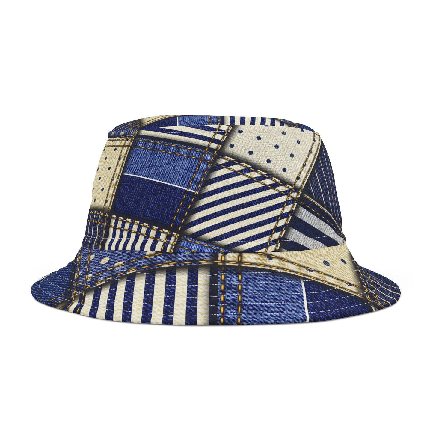 "Boho Blue Jean Patchwork Bucket Hat – Trendy Denim Style"