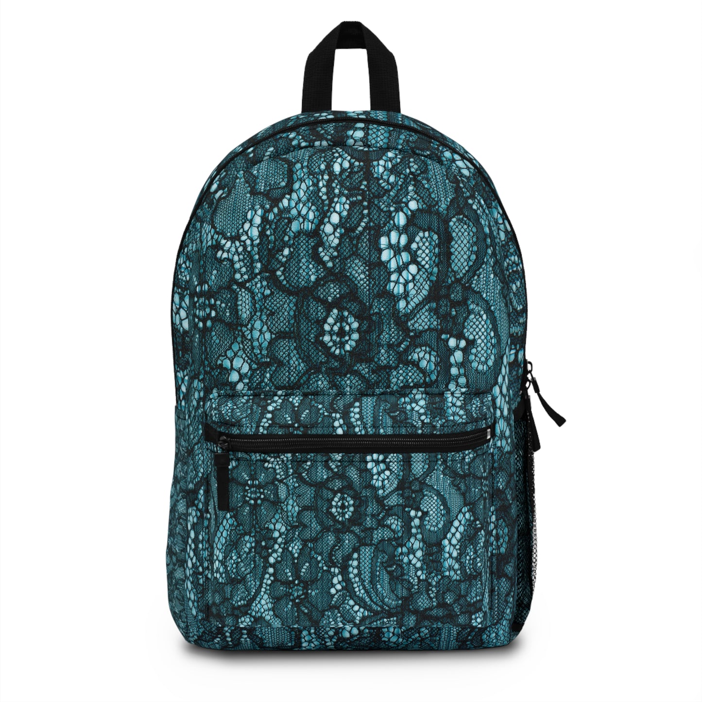 Vintage Backpack with Teal Lace Print-Timeless & Elegant Fashion Accessory