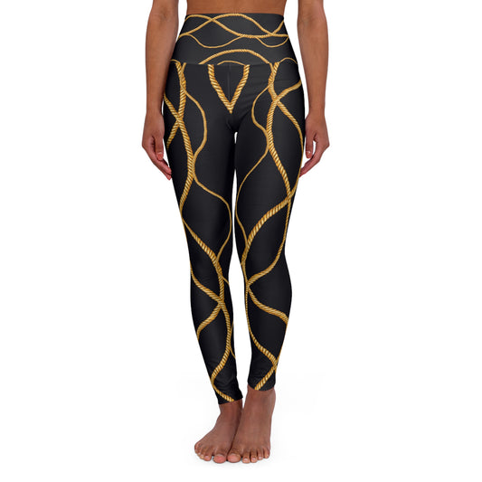 Luxury High Waisted Yoga Leggings with Metallic Rope Design