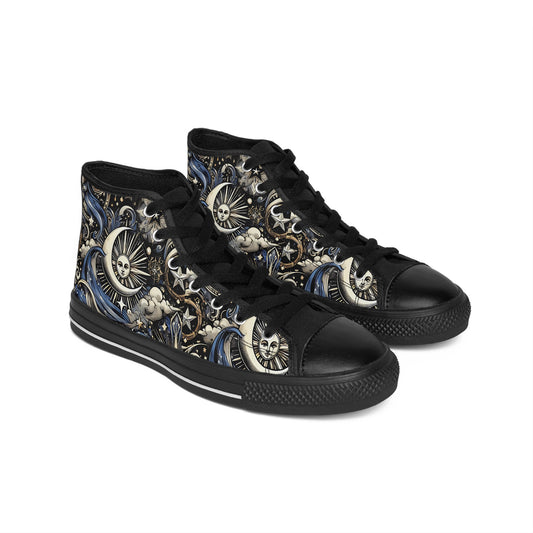 Celestial Themed Classic Sneakers for Women - Unique High-Top Design