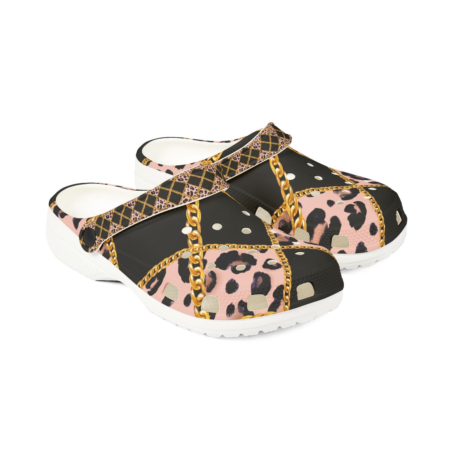 Stylish EVA Foam Rubber Shoes with Leopard Print and Chain Design