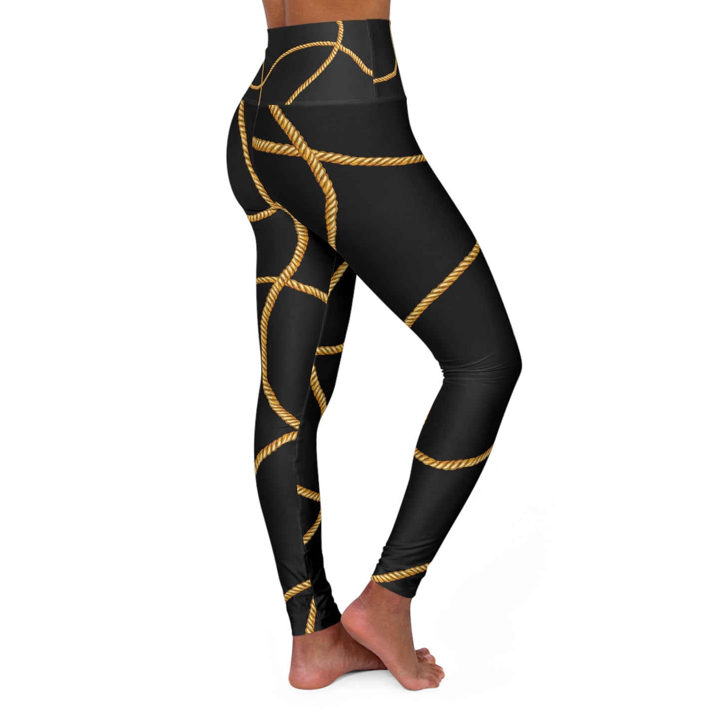 Stylish High Waisted Yoga Leggings with Gold Rope Design - Perfect for Fitness & Everyday Wear