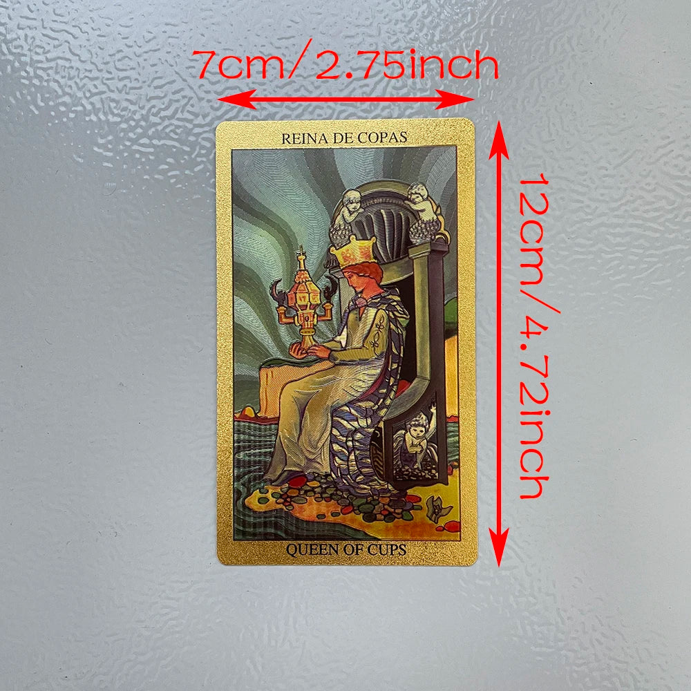 Spanish and English Golden Foil Tarot Deck Prophecy Cards for Beginners with 2-Languages Guidebook 12x7cm Toro Taro